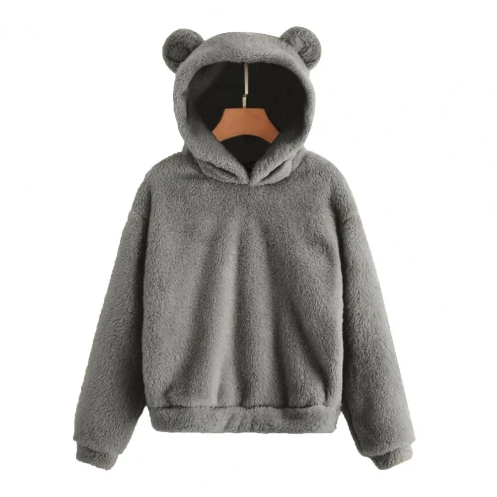 Women’s Plush Hoodie with Bear Ears - Warm Casual Winter Sweatshirt