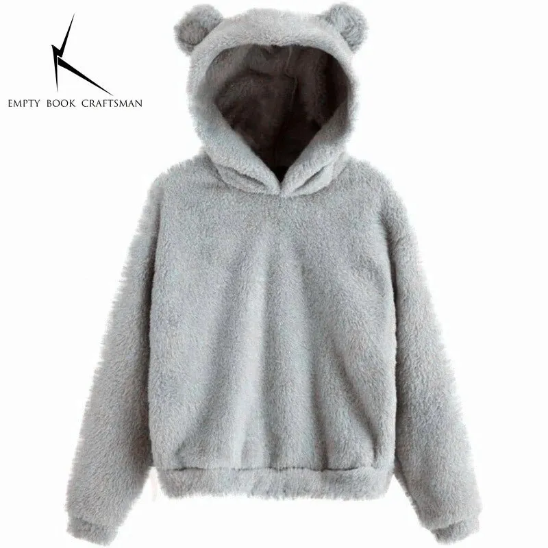 Women’s Plush Hoodie with Bear Ears - Warm Casual Winter Sweatshirt