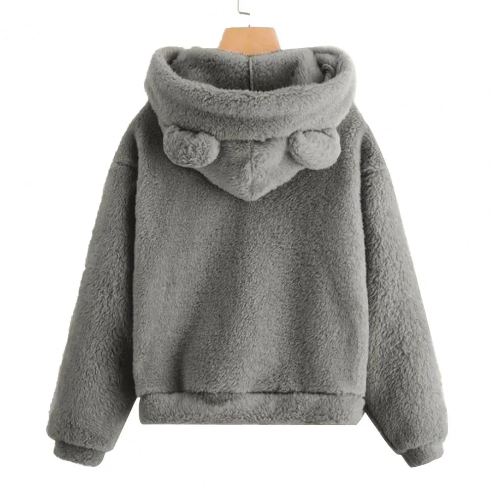 Women’s Plush Hoodie with Bear Ears - Warm Casual Winter Sweatshirt