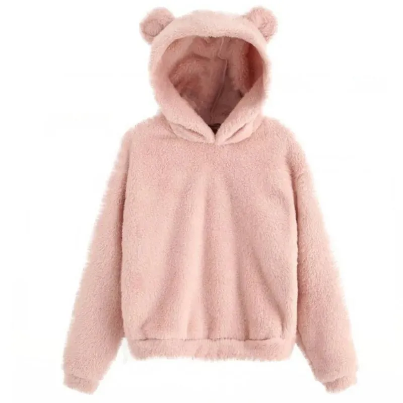 Women’s Plush Hoodie with Bear Ears - Warm Casual Winter Sweatshirt