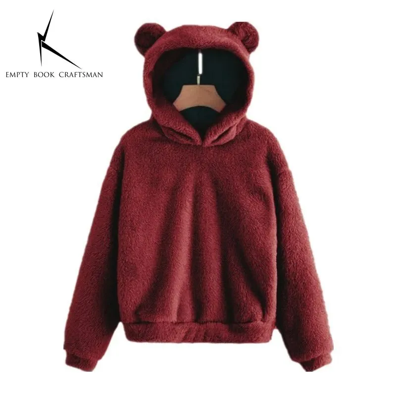 Women’s Plush Hoodie with Bear Ears - Warm Casual Winter Sweatshirt