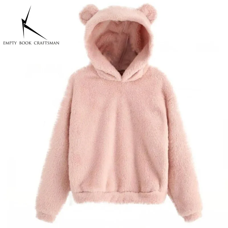 Women’s Plush Hoodie with Bear Ears - Warm Casual Winter Sweatshirt