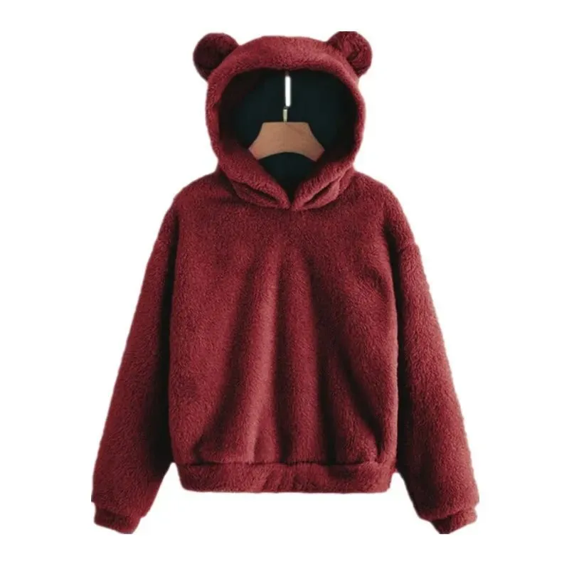 Women’s Plush Hoodie with Bear Ears - Warm Casual Winter Sweatshirt