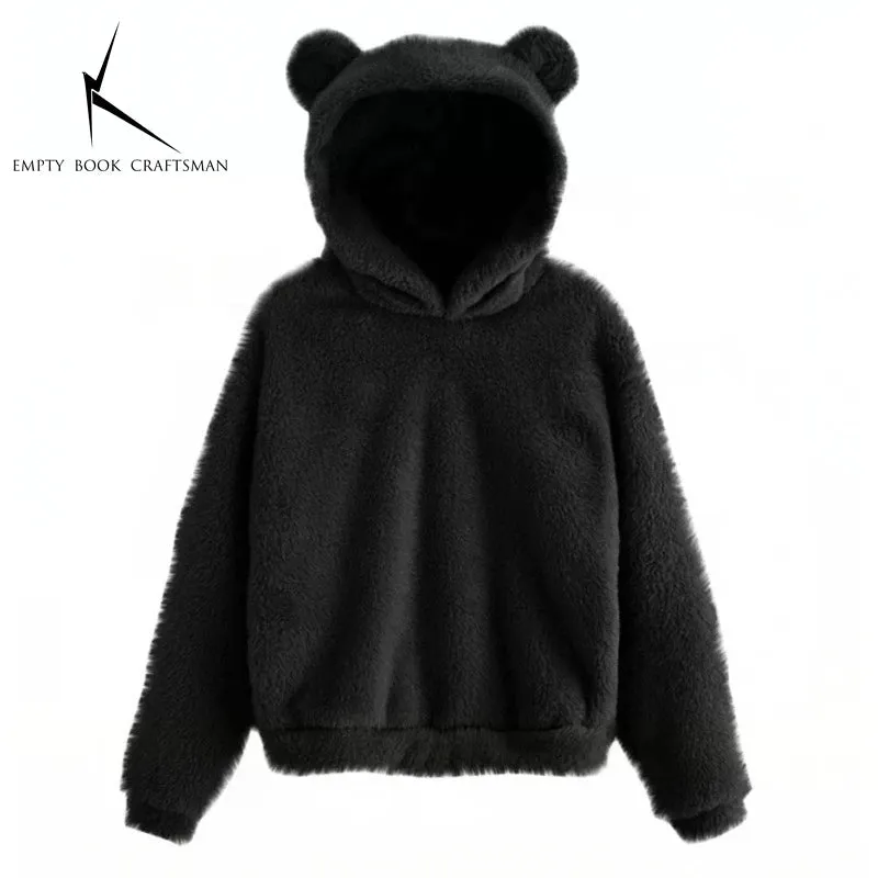 Women’s Plush Hoodie with Bear Ears - Warm Casual Winter Sweatshirt