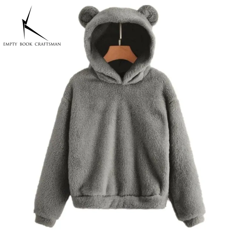 Women’s Plush Hoodie with Bear Ears - Warm Casual Winter Sweatshirt