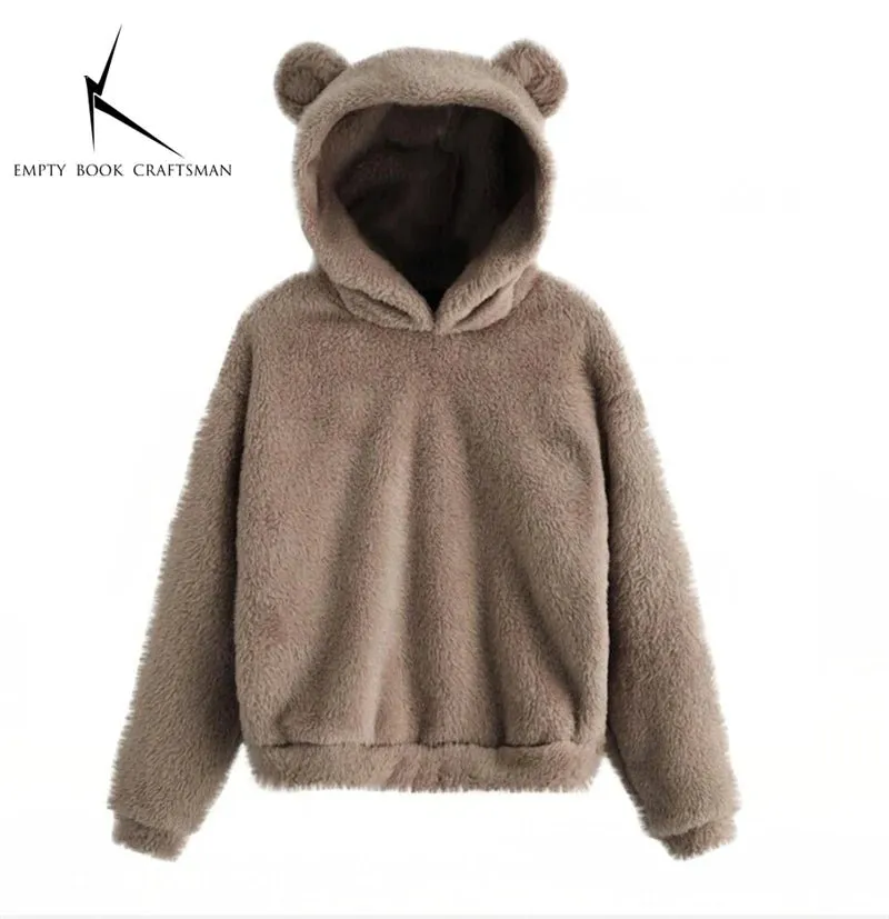 Women’s Plush Hoodie with Bear Ears - Warm Casual Winter Sweatshirt