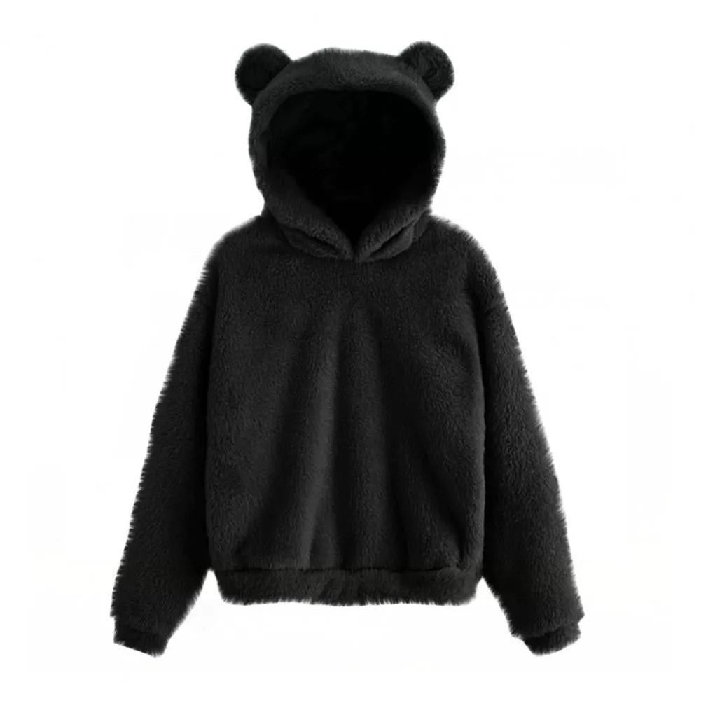 Women’s Plush Hoodie with Bear Ears - Warm Casual Winter Sweatshirt