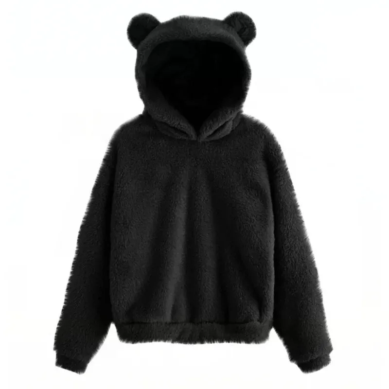 Women’s Plush Hoodie with Bear Ears - Warm Casual Winter Sweatshirt