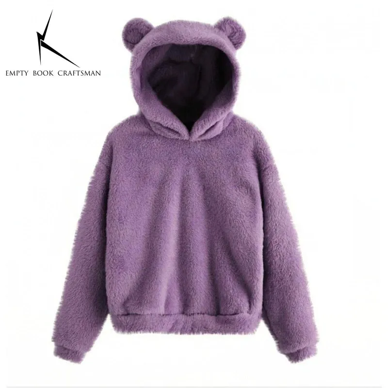 Women’s Plush Hoodie with Bear Ears - Warm Casual Winter Sweatshirt