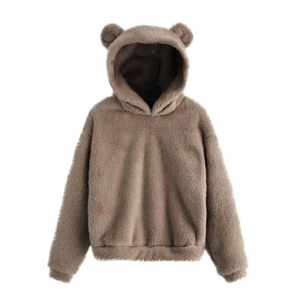 Women’s Plush Hoodie with Bear Ears - Warm Casual Winter Sweatshirt