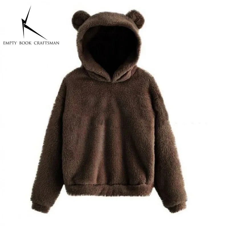 Women’s Plush Hoodie with Bear Ears - Warm Casual Winter Sweatshirt