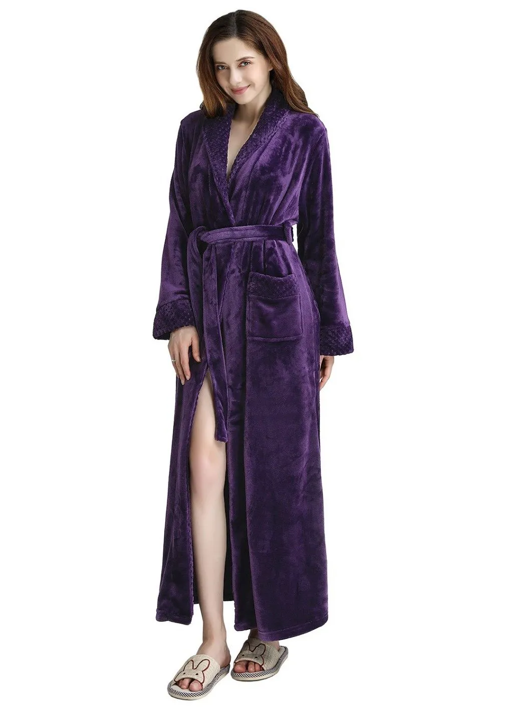 ZFSOCK Classic Unisex Long Flannel Dressing Gown Bathrobe for Men and Women