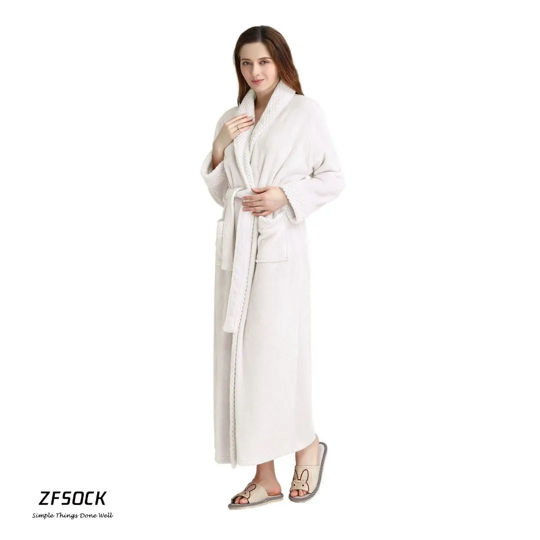 ZFSOCK Classic Unisex Long Flannel Dressing Gown Bathrobe for Men and Women