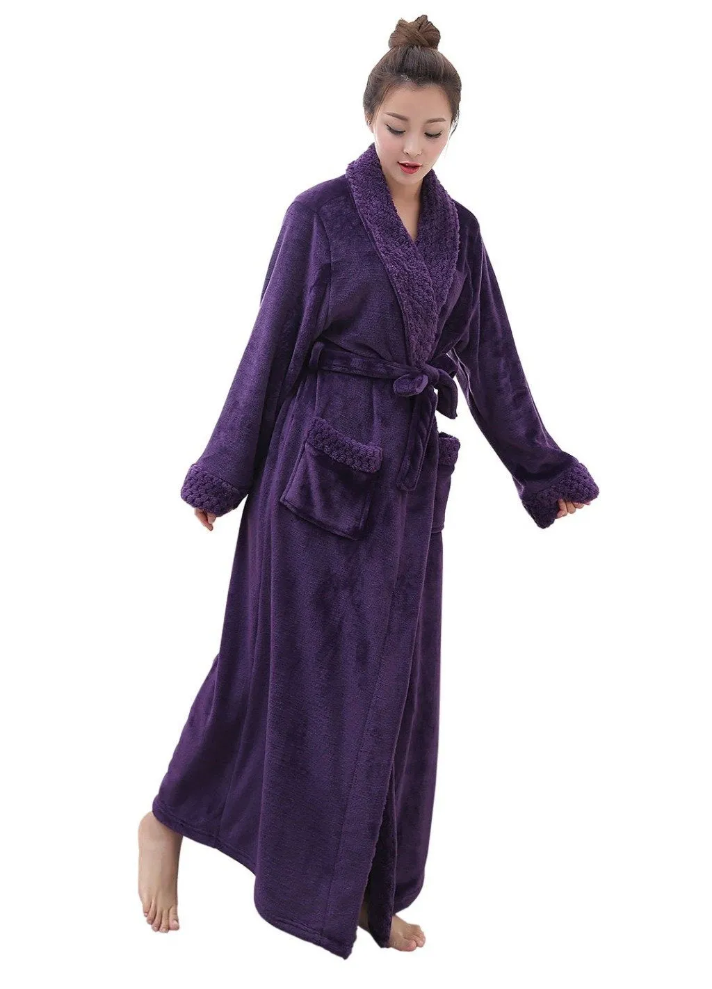 ZFSOCK Classic Unisex Long Flannel Dressing Gown Bathrobe for Men and Women