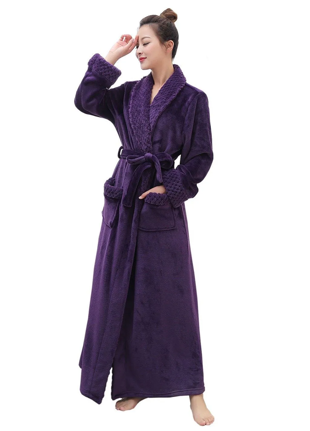 ZFSOCK Classic Unisex Long Flannel Dressing Gown Bathrobe for Men and Women